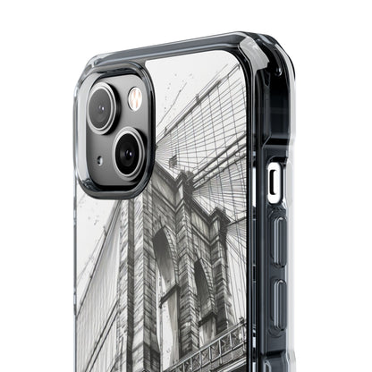 Suspension Bridge Line Art Illustration iPhone 14 - Clear Impact Phone Case