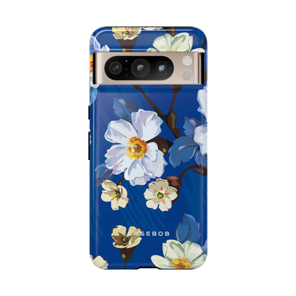 Elegant Flower on Blue iPhone Case | Tough