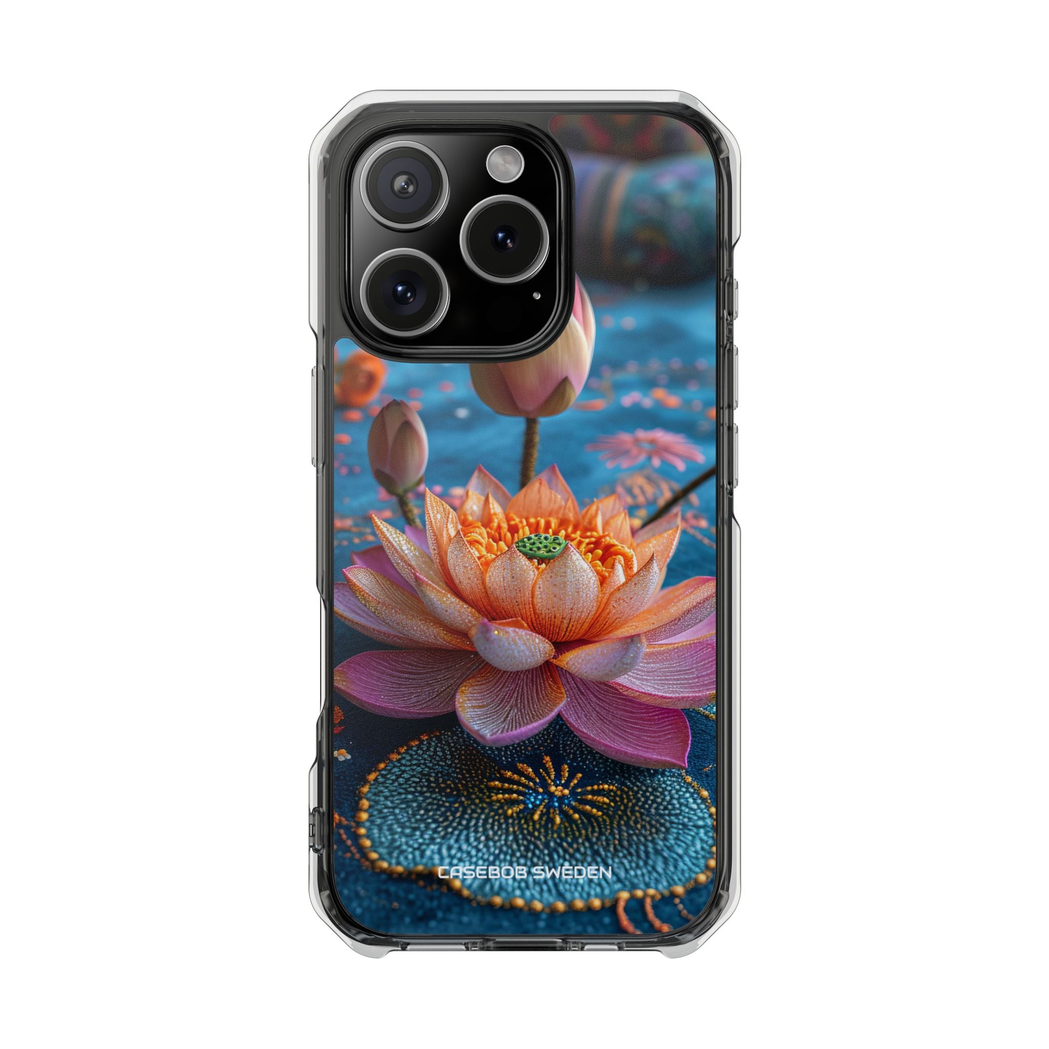 Vibrant Lotus Embroidery - Clear Impact iPhone 16 Phone Case