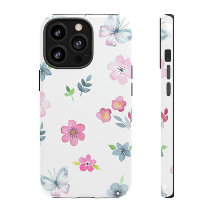 Vintage flowers and butterflies iPhone case - Protective Phone Case