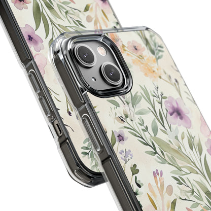 Soft Green Lavender Floral Pattern - Clear Impact iPhone 14 Phone Case