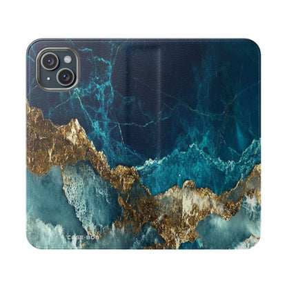 Golden Fracture Teal - iPhone 15 Plus Case - Wallet