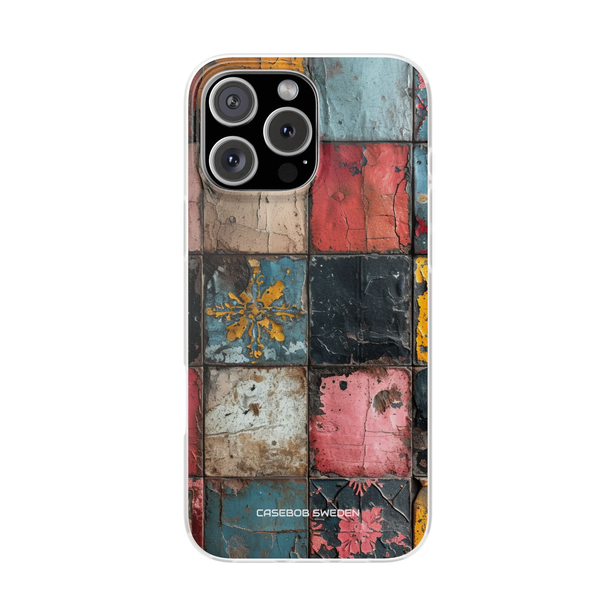 Rustic Red-Yellow Vintage Tiles - Flexi iPhone 16 Phone Case