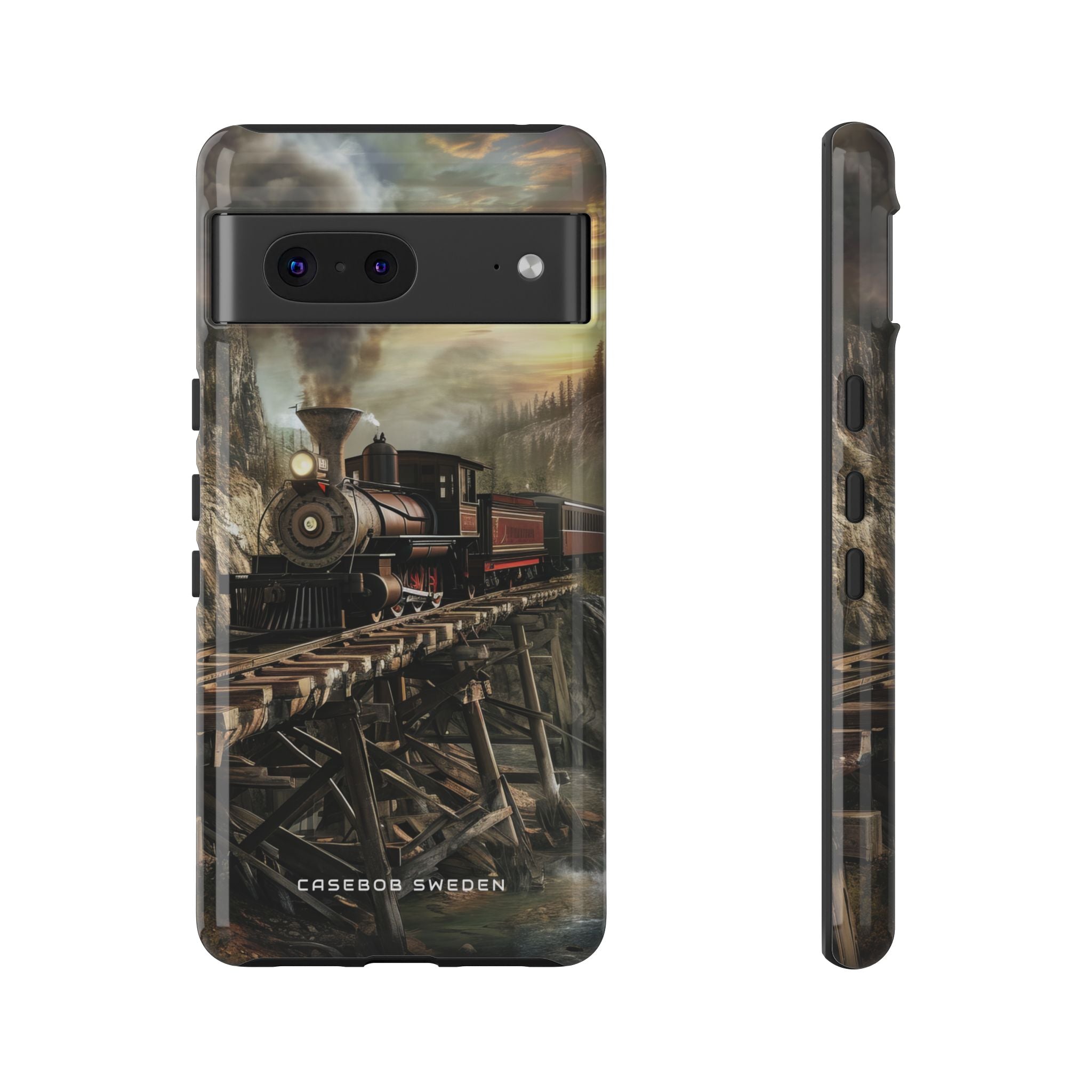 Vintage Steam Train Crossing Mountain Bridge Google Pixel 7 - Tough Phone Case