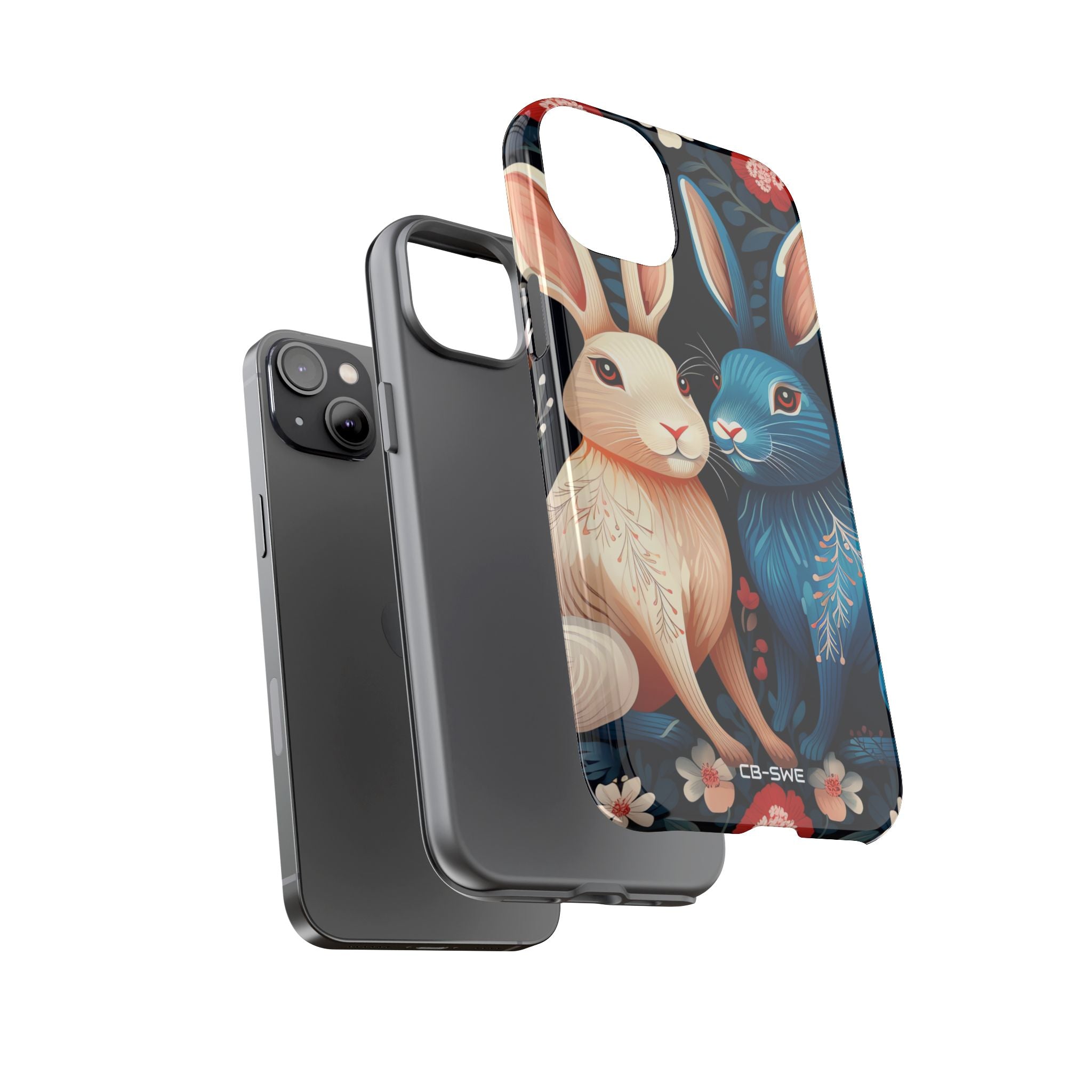 Rabbits Embrace Blossoms - iPhone Case