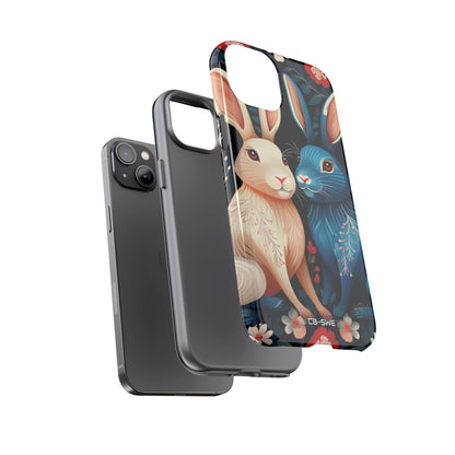 Rabbits Embrace Blossoms - iPhone Case