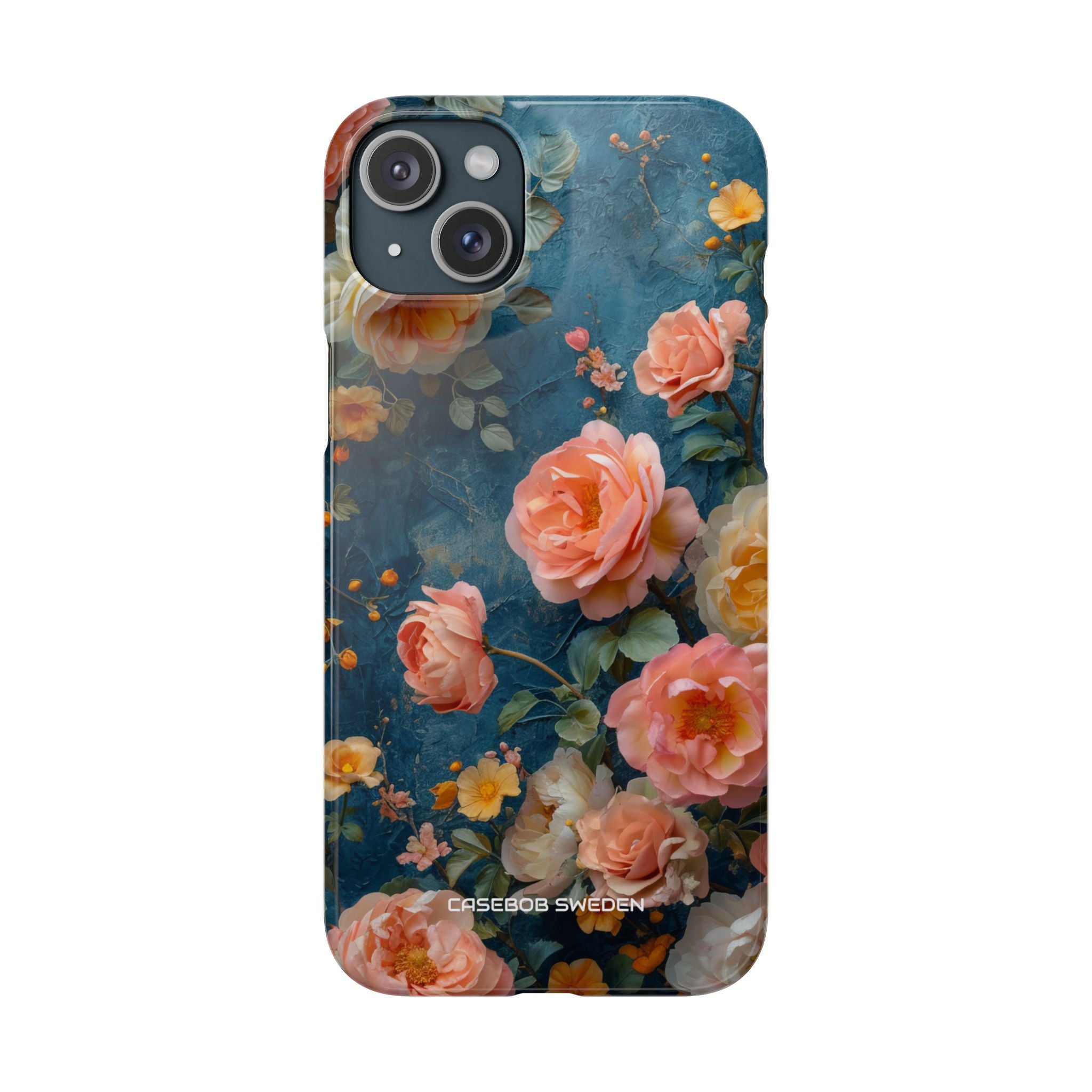 Blue Floral Elegance - Slim iPhone 15 Phone Case