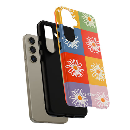 Vibrant Daisy Flower Colorful Checkerboard Seamless Samsung S24 - Tough