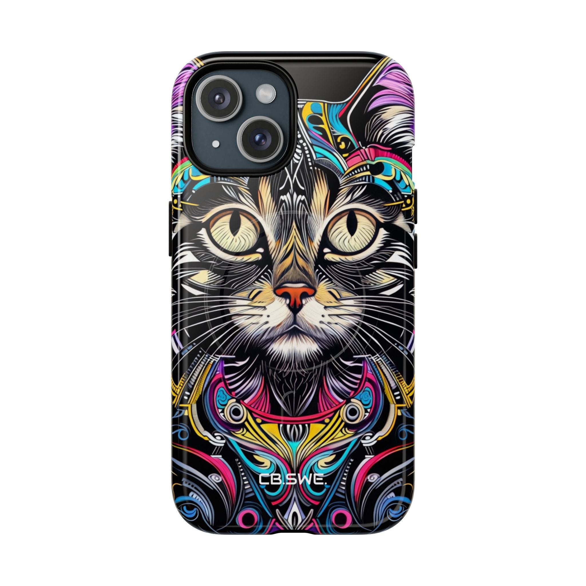 Stunning Multi-Color Scratchboard Art Intricate Tabby Cat iPhone 15 - Tough+