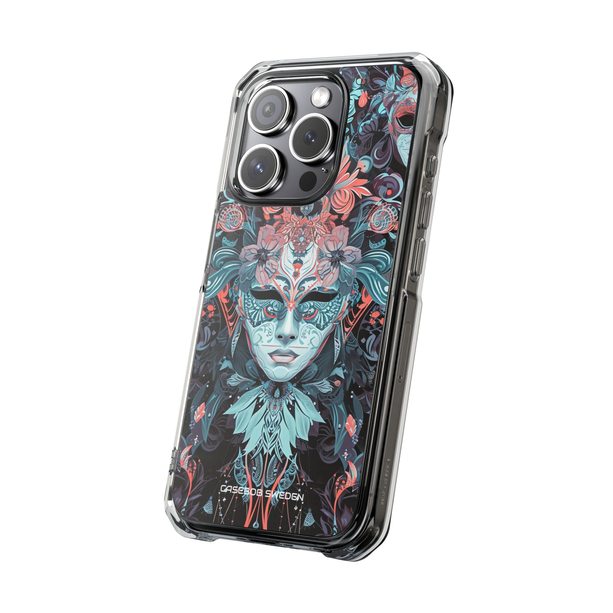 Mystic Teal Coral Mask - Clear Impact iPhone 15 Phone Case