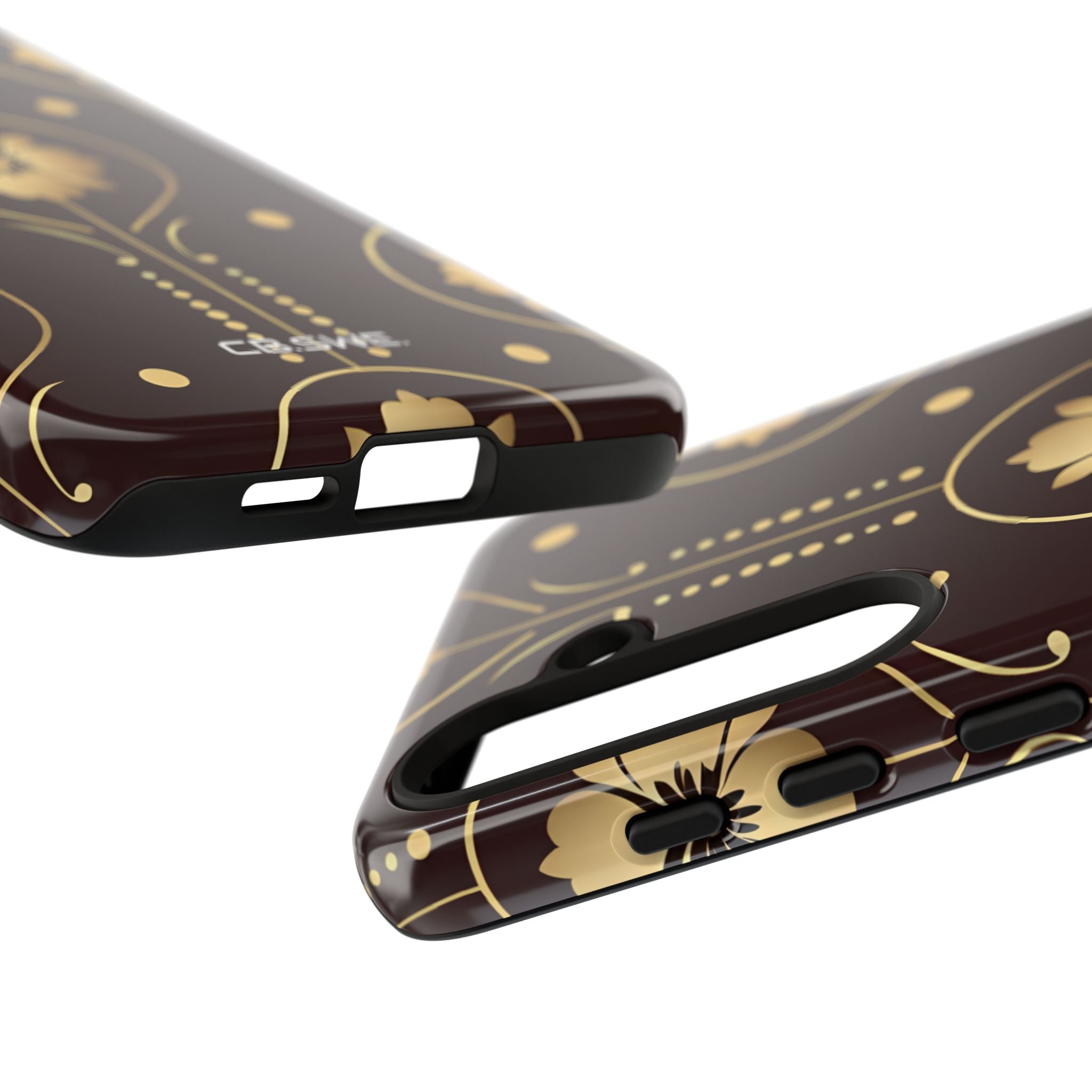 Elegant Gold Floral Symmetrical on Dark Brown Samsung S24 - Tough