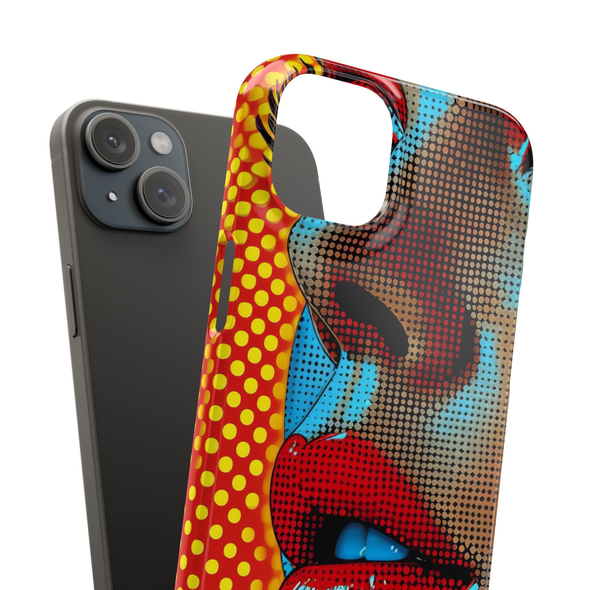 Yellow Red Pop Art Portrait - Slim iPhone 15 Phone Case