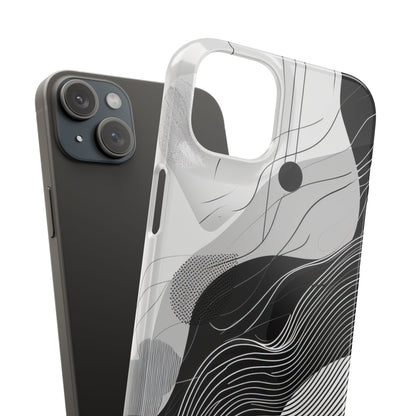 Fluid Rhythms: Monochrome Line Flow iPhone 15 - Slim Phone Case