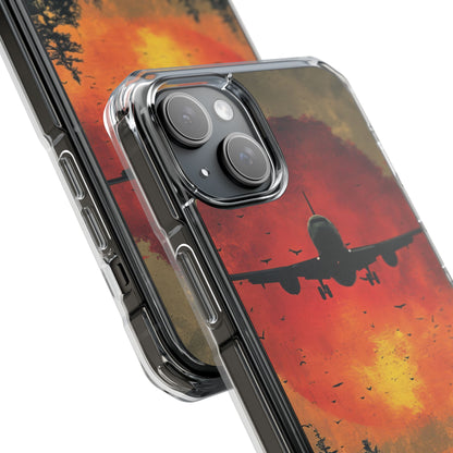 Vintage Sunset Airplane Silhouette iPhone 15 - Clear Impact Phone Case