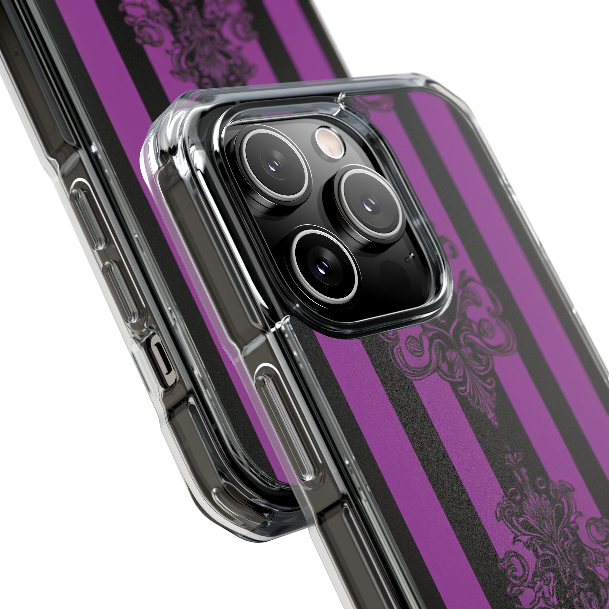 Gothic Elegance with Vertical Stripes and Ornamental Motifs iPhone 14 - Clear Impact Phone Case