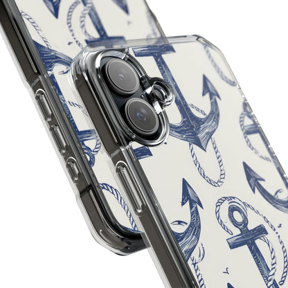Navy Anchor Tapestry iPhone 16 - Impact Clear+