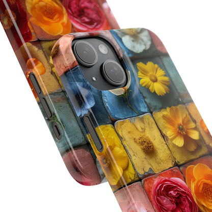 Vibrant Floral Tiles - Slim iPhone 15 Phone Case