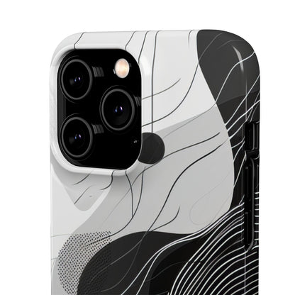 Fluid Rhythms: Monochrome Line Flow iPhone 14 - Slim Phone Case