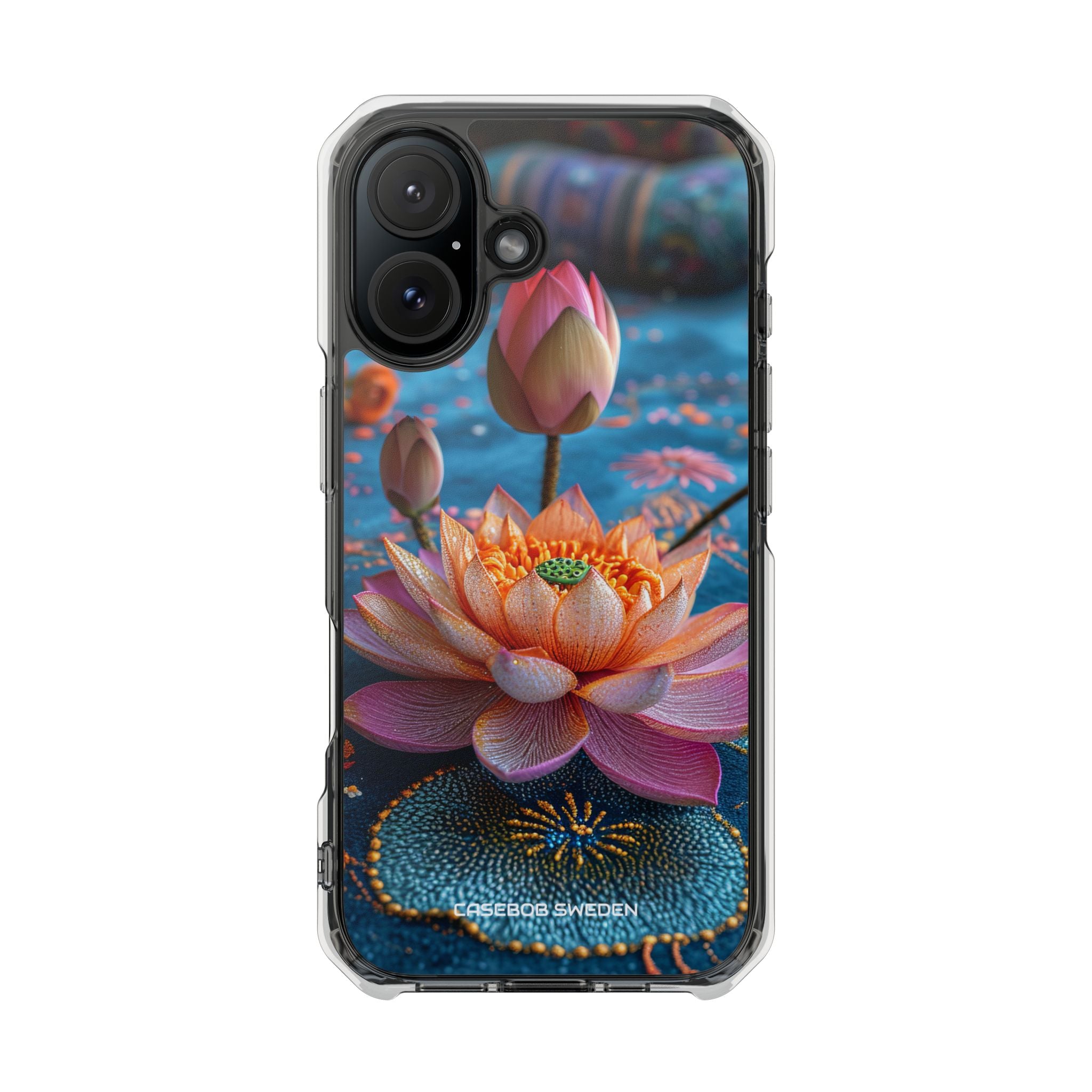 Vibrant Lotus Embroidery - Clear Impact iPhone 16 Phone Case