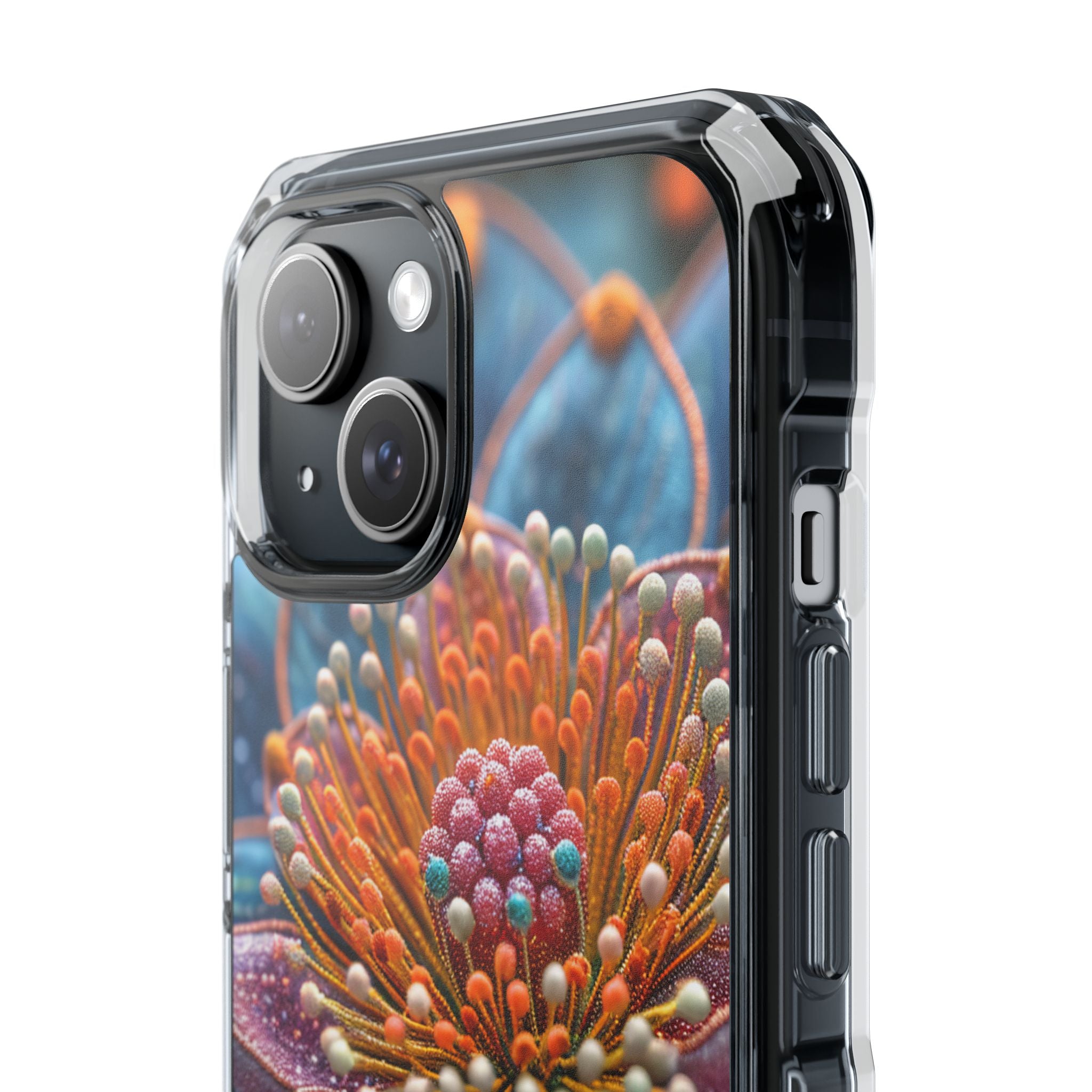 Blue-Orange Floral Swirl - Clear Impact iPhone 15 Phone Case