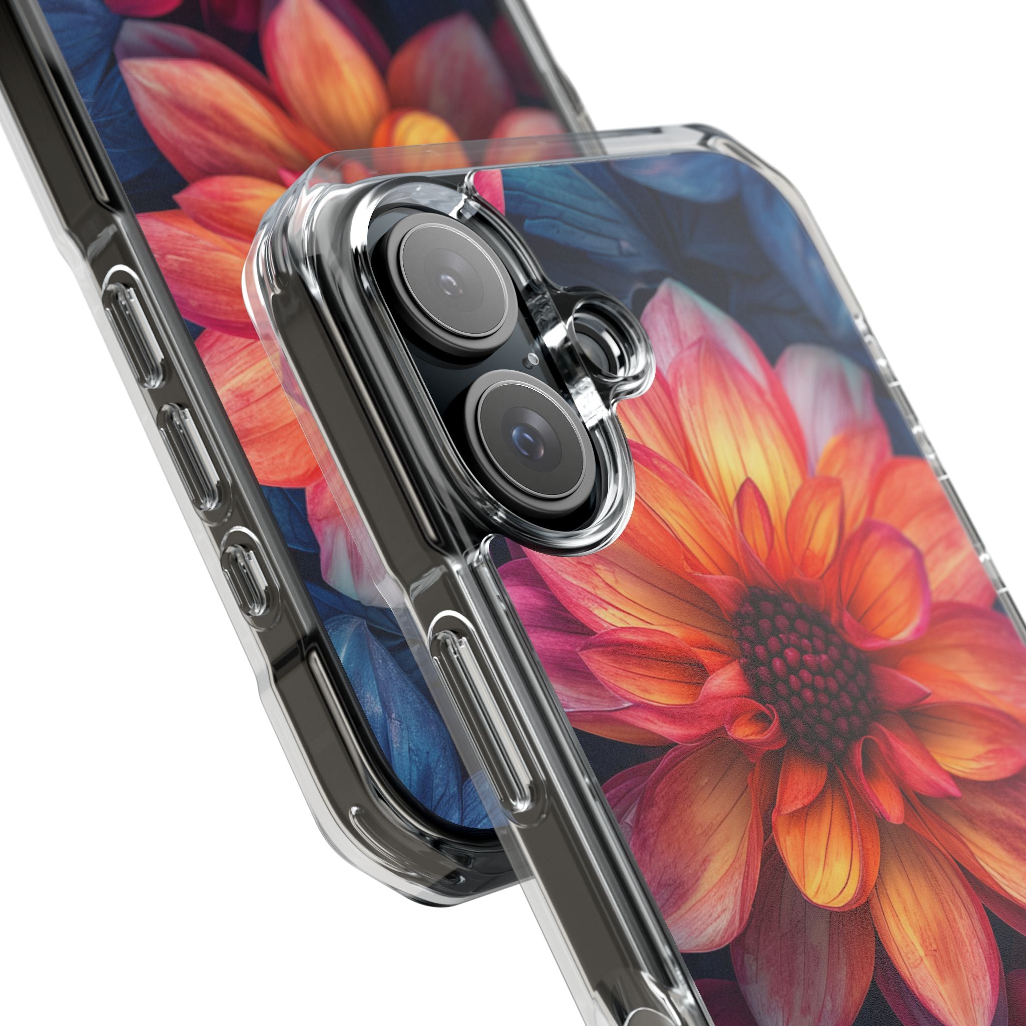 Floral Harmony Orange Blue - Clear Impact iPhone 16 Phone Case