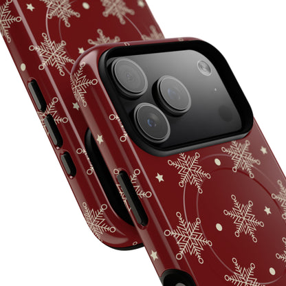 Cream Snowflake Crimson iPhone 17 Pro Case - Tough+