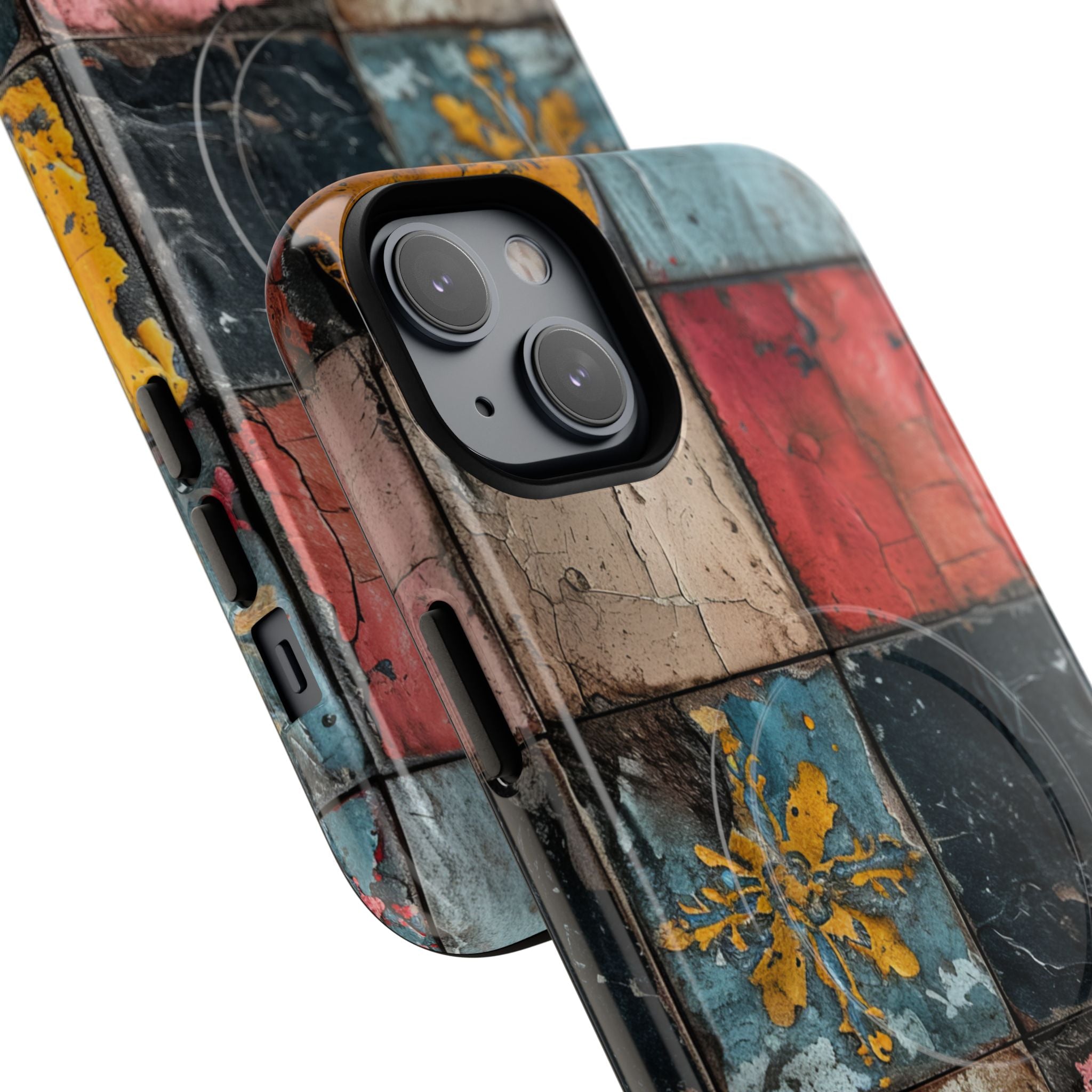 Rustic Red-Yellow Vintage Tiles - Tough + MagSafe® iPhone 14 Phone Case