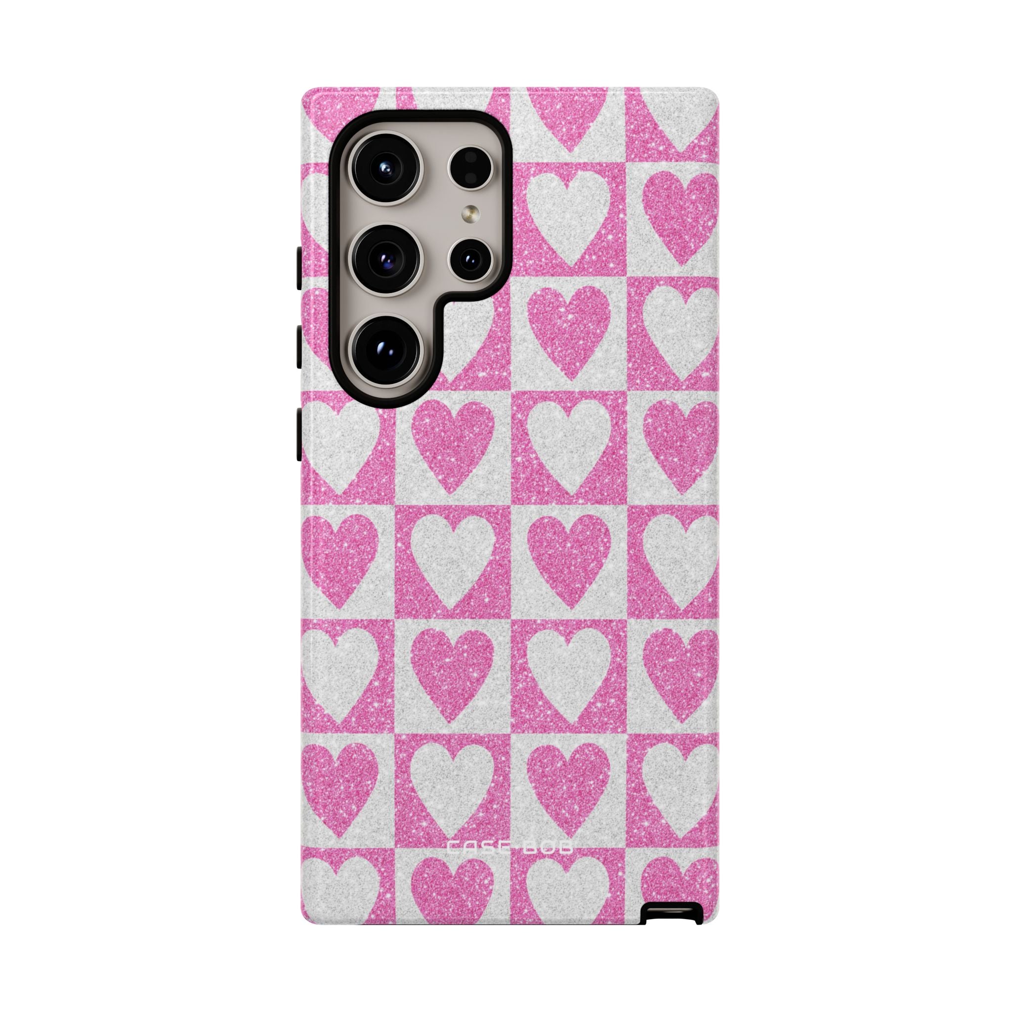 Glitter Heart Grid Samsung S24 Ultra Case - Tough