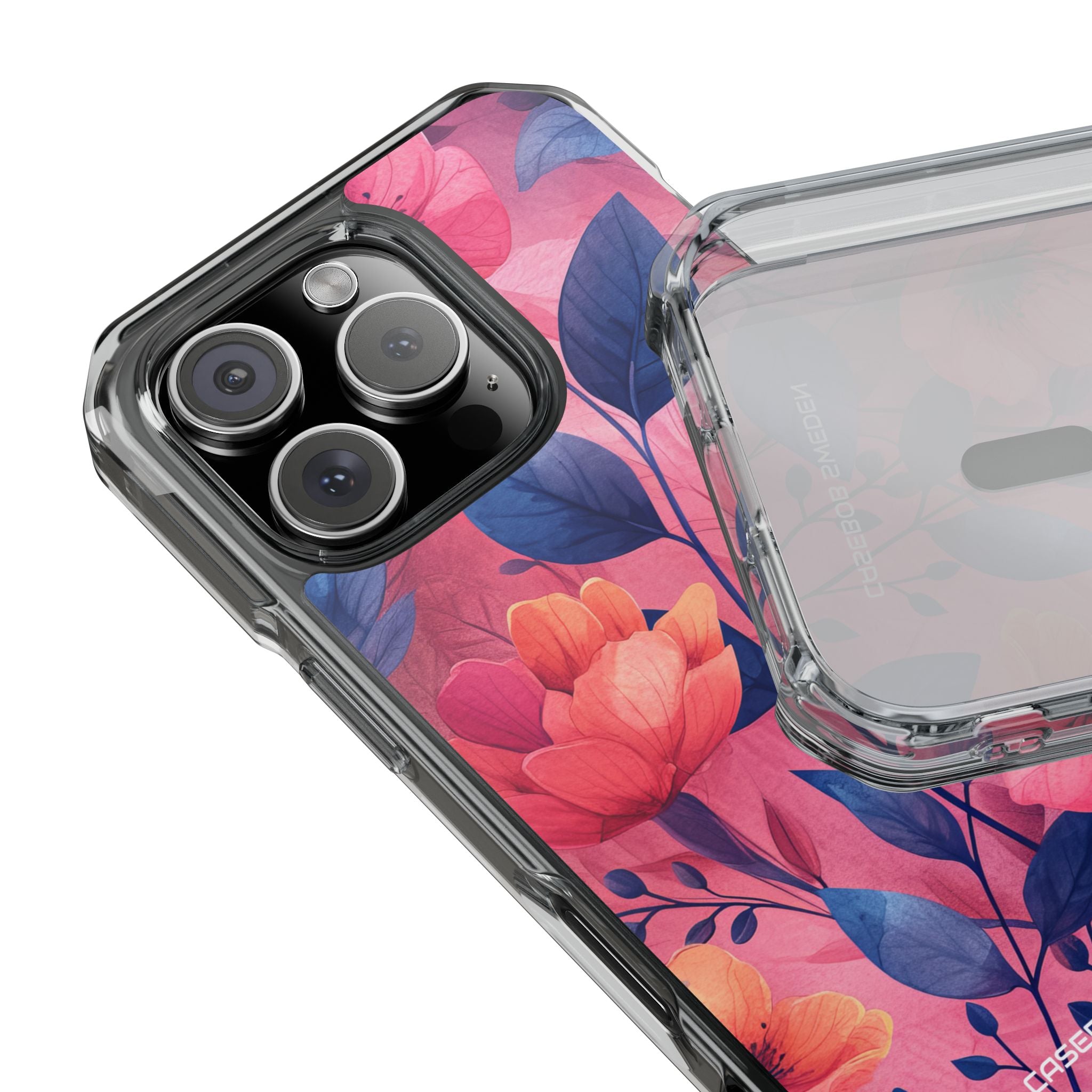 Pink Blue Floral - Clear Impact iPhone 16 Phone Case