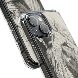 Majestätischer Linienlöwe – Handyhülle für iPhone (Clear Impact – Magnetisch)