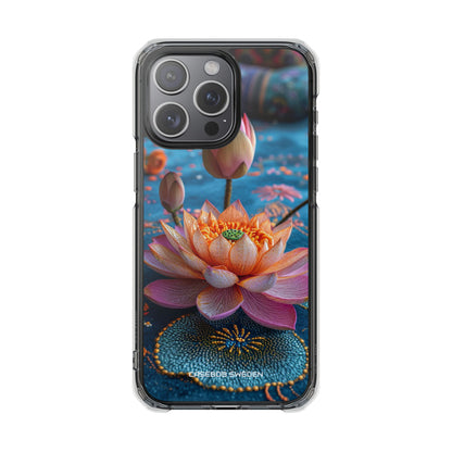 Vibrant Lotus Embroidery - Clear Impact iPhone 15 Phone Case