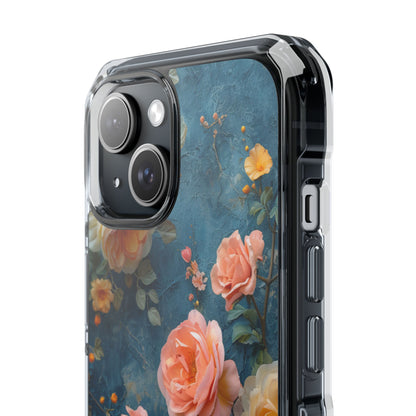 Blue Floral Elegance - Clear Impact iPhone 15 Phone Case