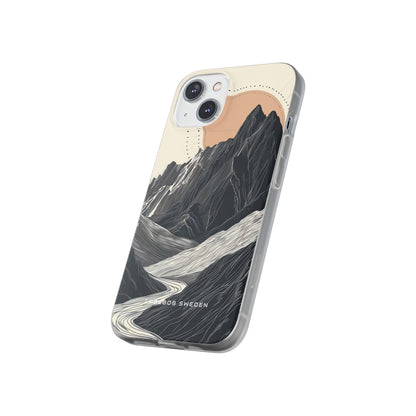 Minimalist Mountain Landscape with Flowing River iPhone 14 - Flexi Phone Case