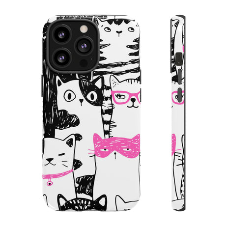 Black & Pink Cat Pattern iPhone Case (Protective) iPhone 13 Pro Glossy Phone Case