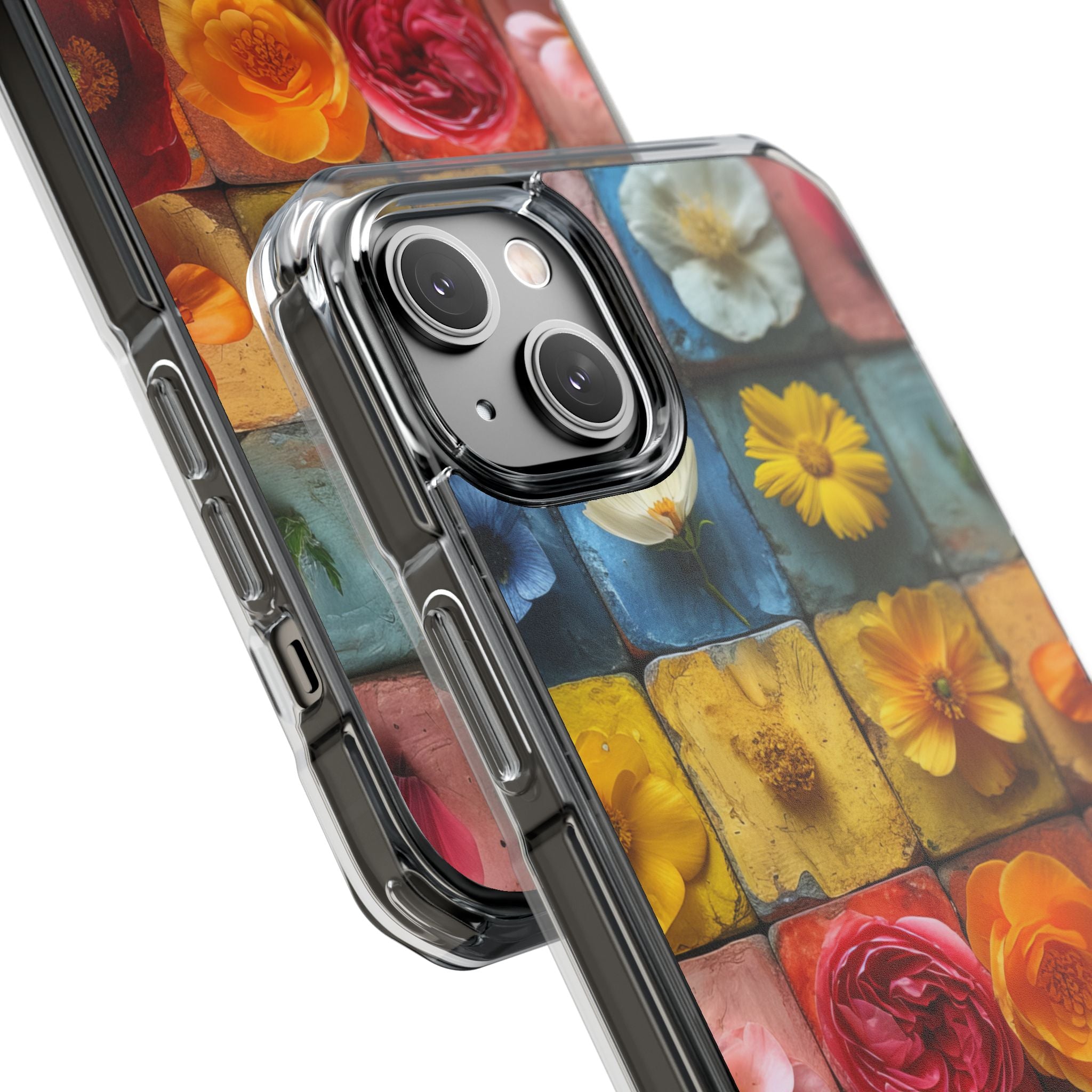 Vibrant Floral Tiles - Clear Impact iPhone 14 Phone Case