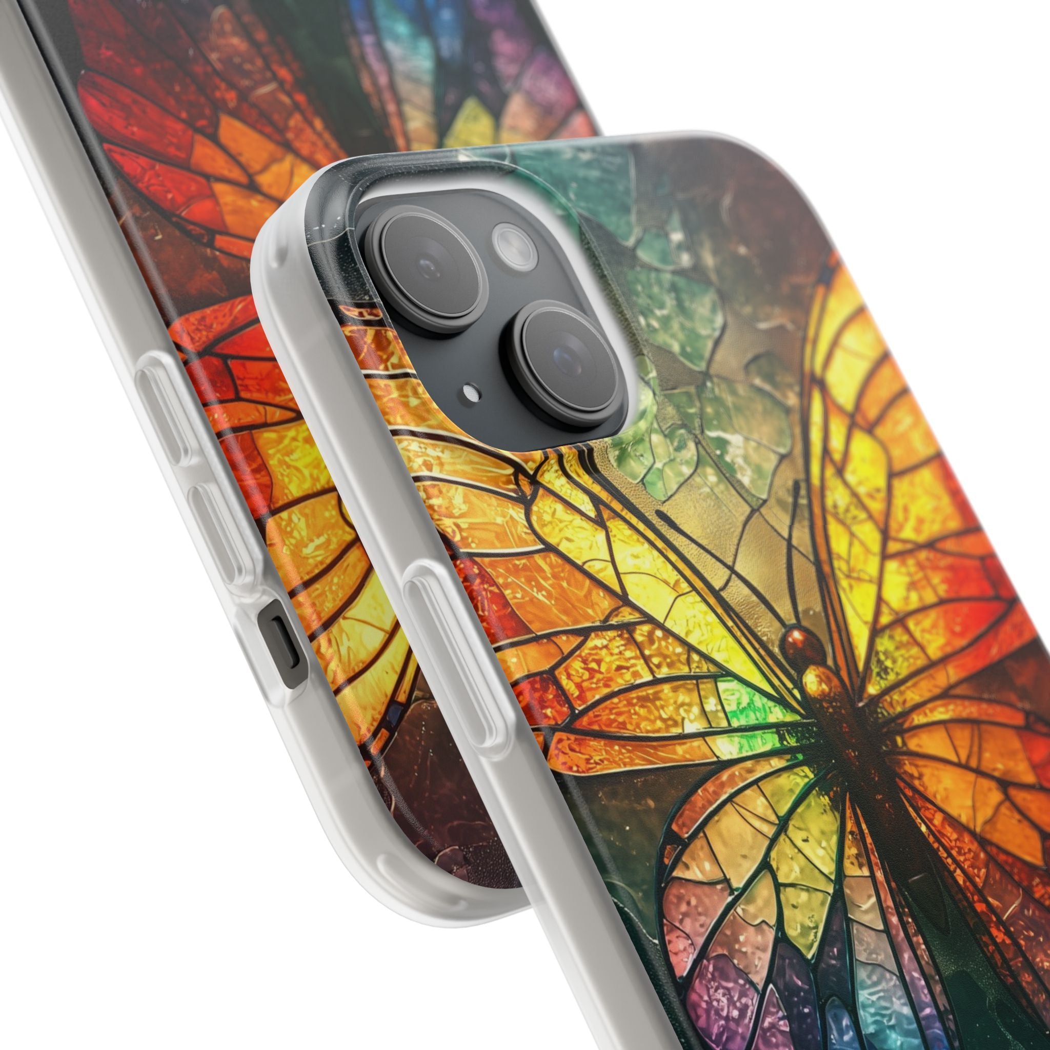 Stained Glass Butterfly iPhone 15 Plus Case - Soft