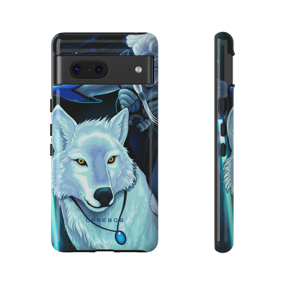 Elf with white wolf - Protective Phone Case