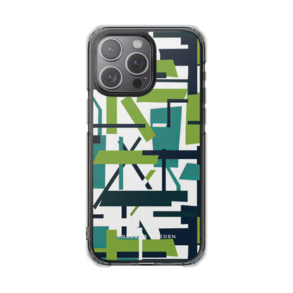 Green Geometry Glide iPhone 15 - Clear Impact Phone Case