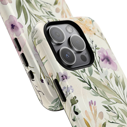 Soft Green Lavender Floral Pattern - Tough + MagSafe® iPhone 15 Phone Case