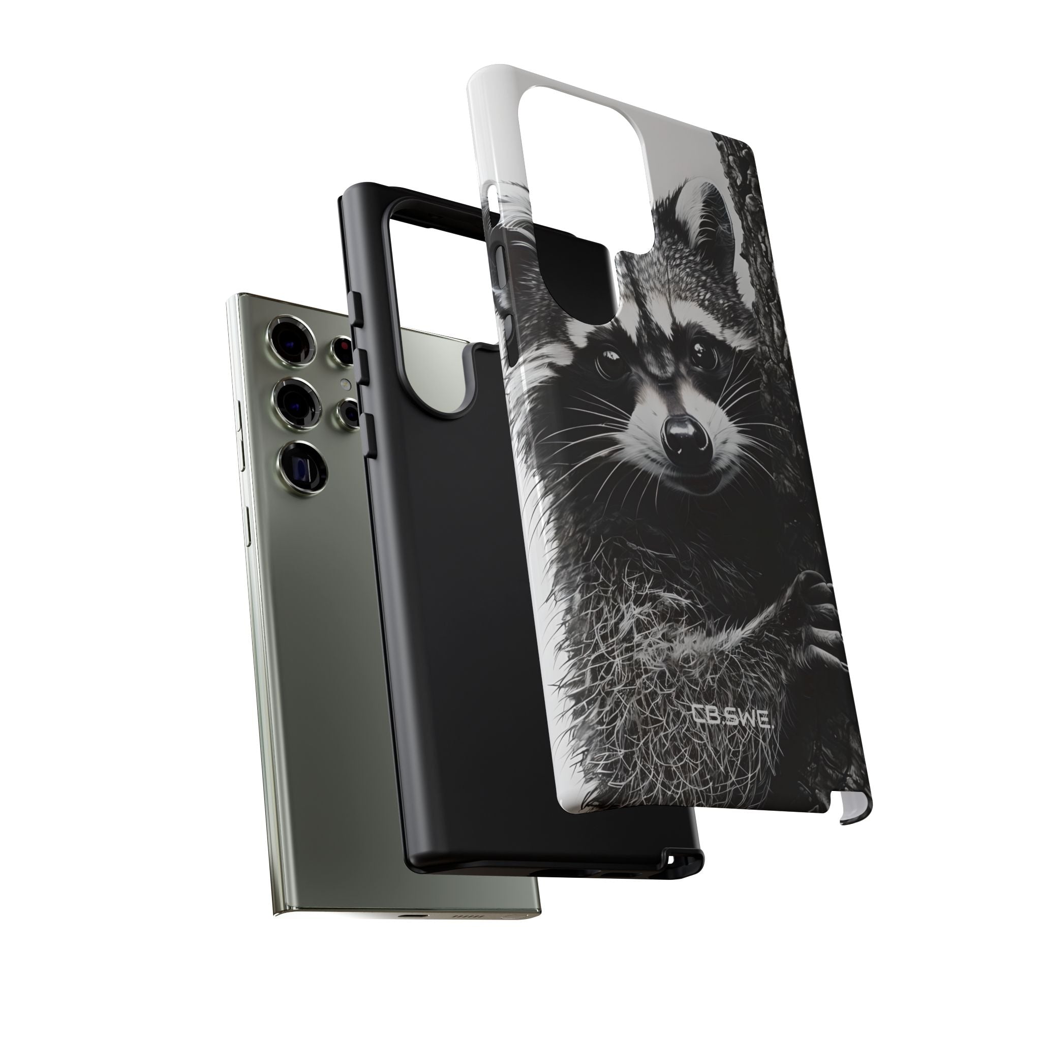 Intricate Black White Raccoon Illustration Phone Samsung S23 - Tough