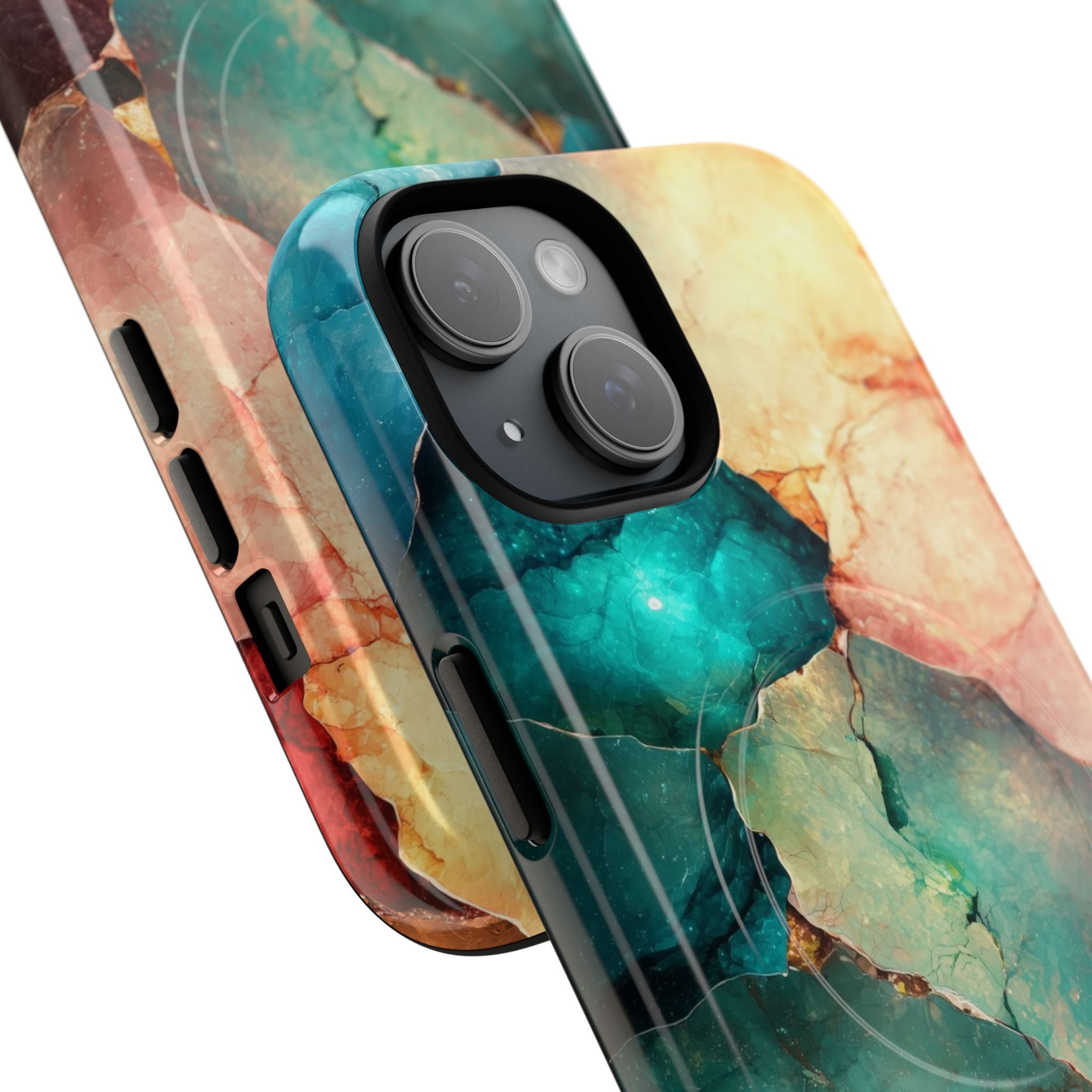 Teal Mosaic Veins iPhone 15 Case - Tough+