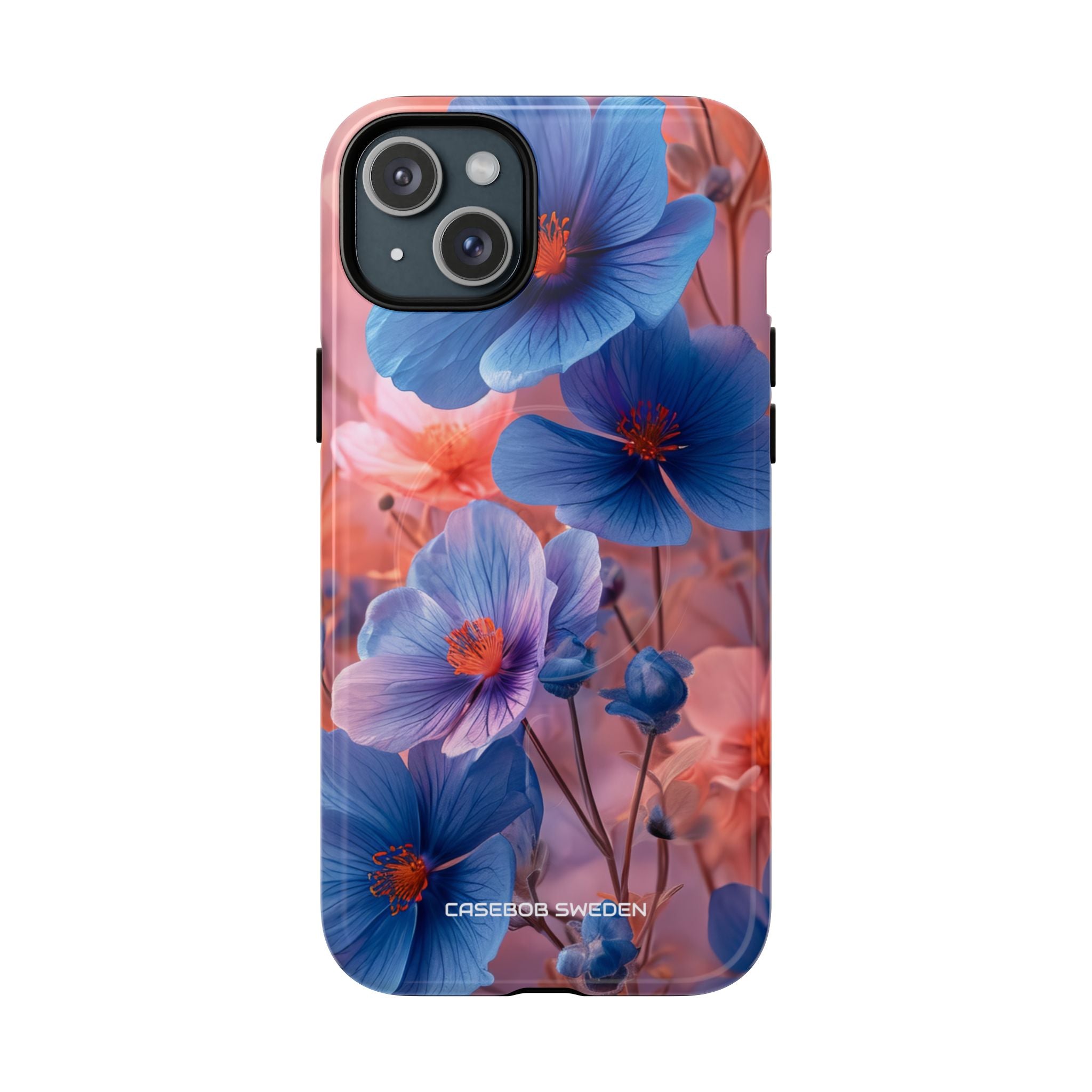 Blue Peach Blossoms - Tough + MagSafe® iPhone 15 Phone Case