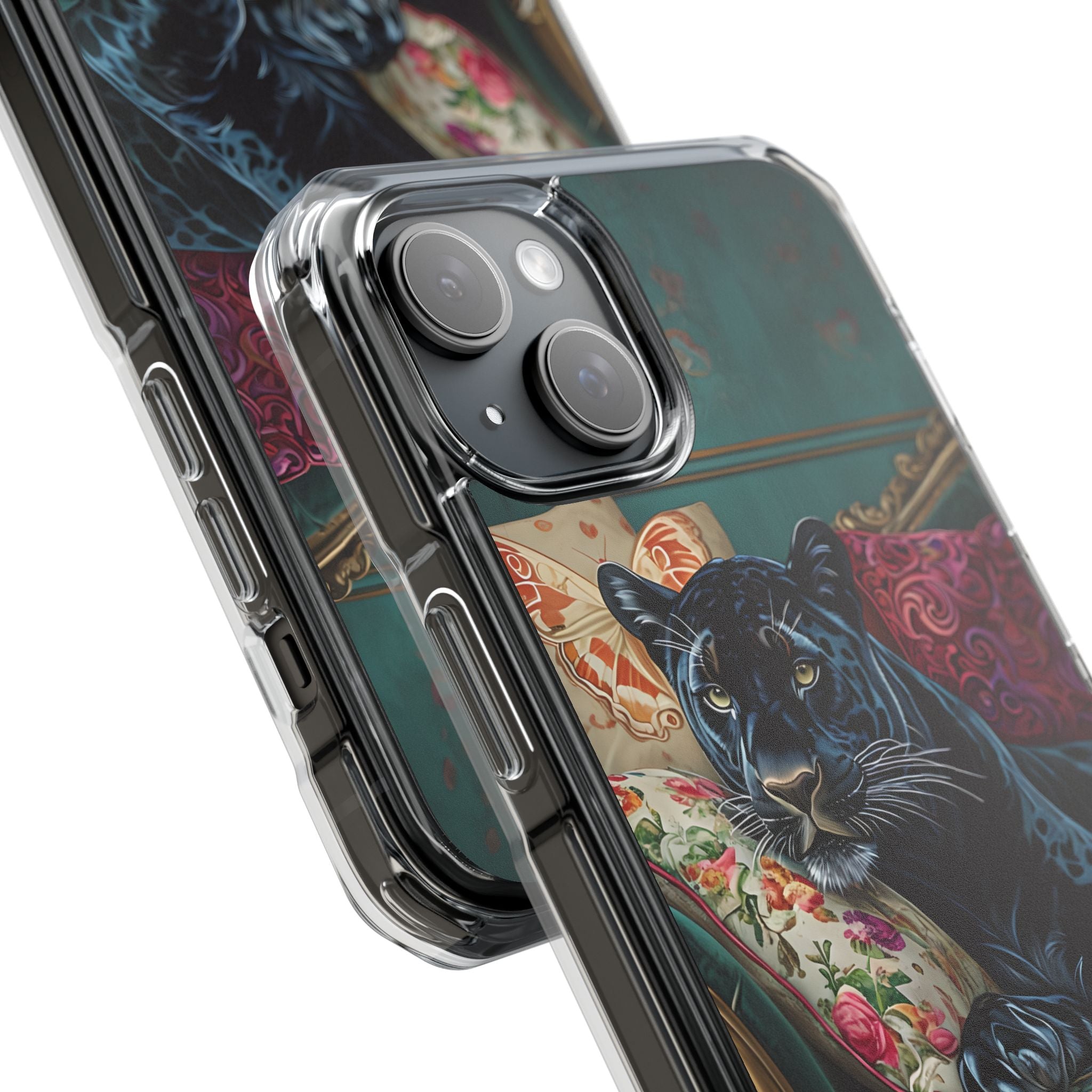 Serene Black Panther Vintage Royal Living Room Art iPhone 15 - Impact Clear+