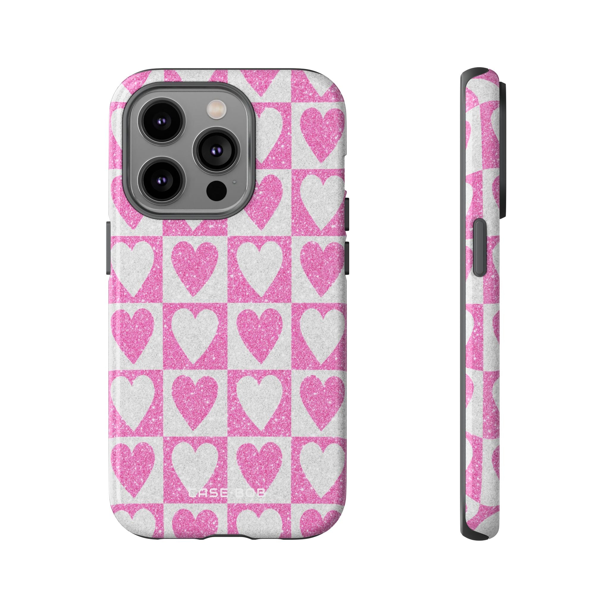 Glitter Heart Grid iPhone 14 Pro Case - Tough