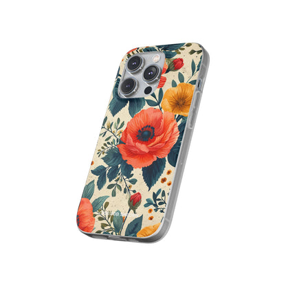 Vibrant Botanical Poppies - Flexi iPhone 14 Phone Case