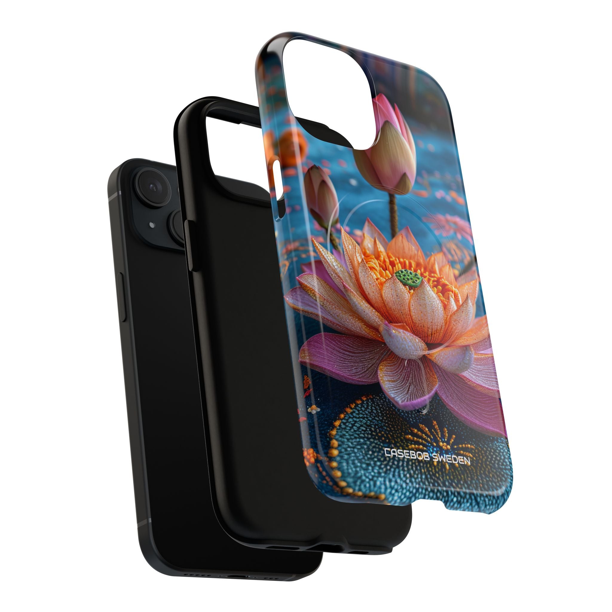 Vibrant Lotus Embroidery - Tough + MagSafe® iPhone 15 Phone Case