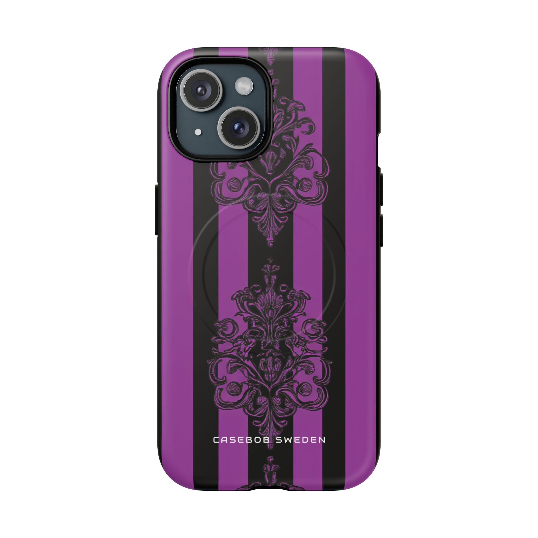 Gothic Elegance with Vertical Stripes and Ornamental Motifs iPhone 15 | Tough+ Phone Case