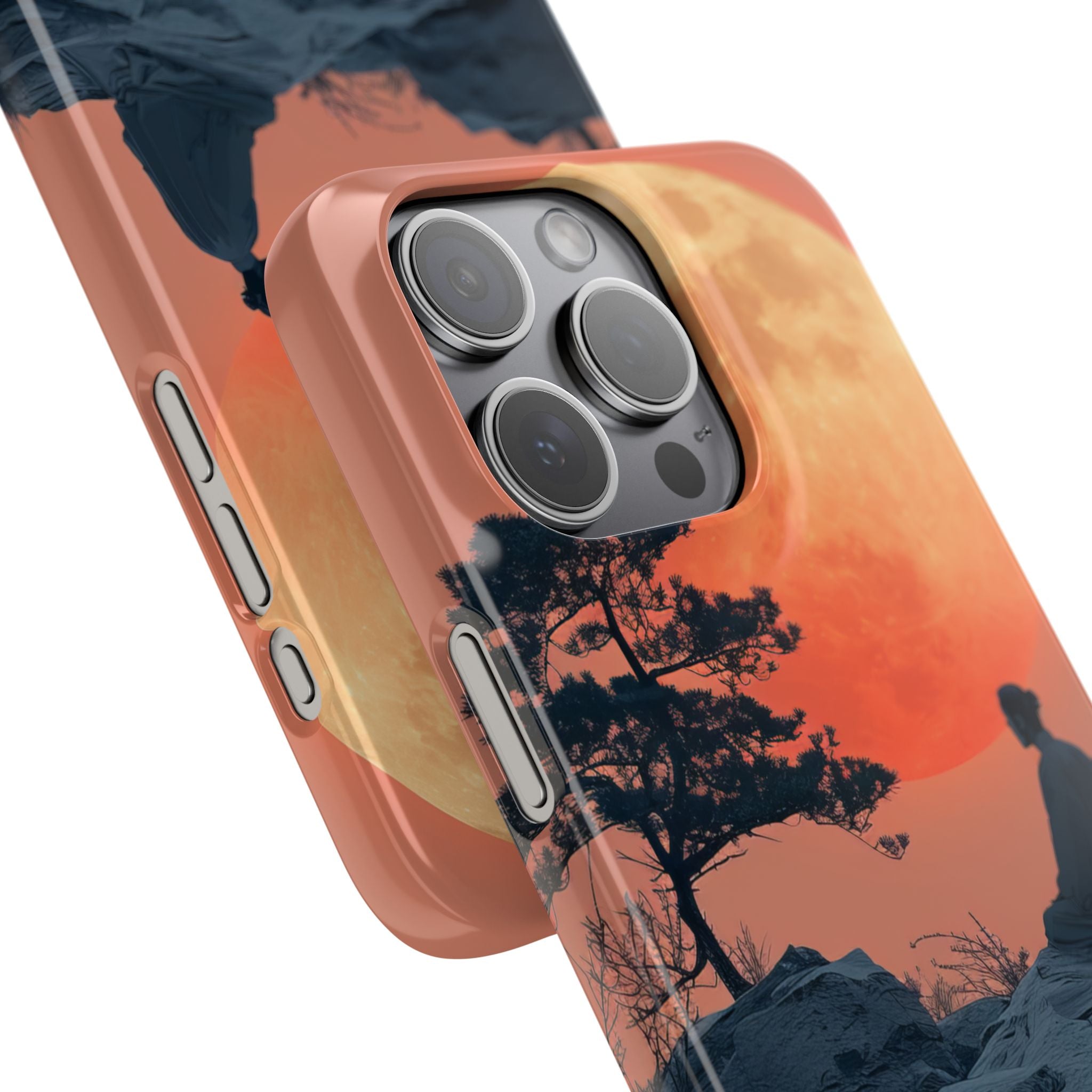 Zen Tranquility Under a Red Moon iPhone 15 - Slim Phone Case