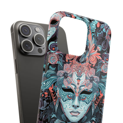 Mystic Teal Coral Mask - Slim iPhone 15 Phone Case