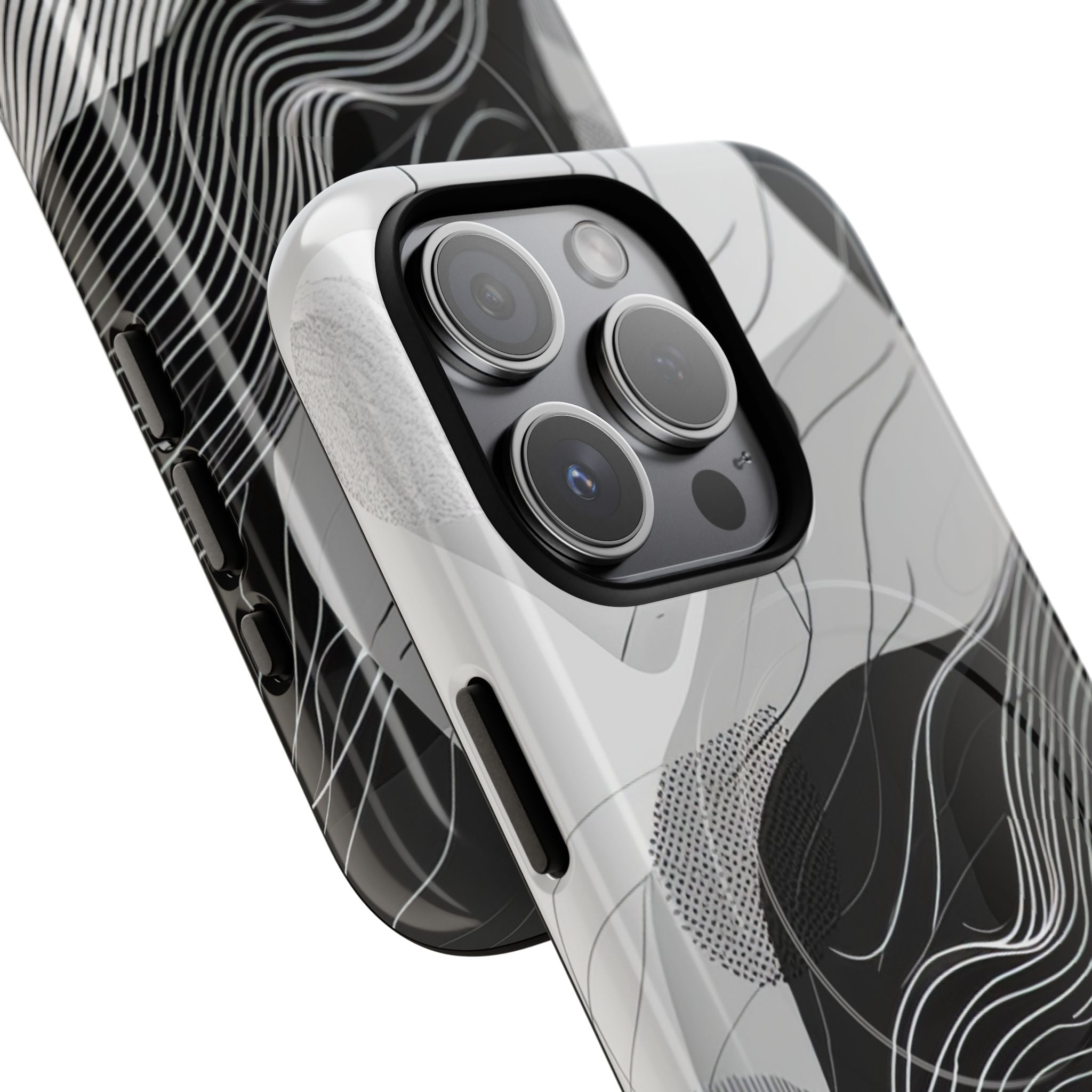 Fluid Rhythms: Monochrome Line Flow iPhone 15  Tough+ Phone Case